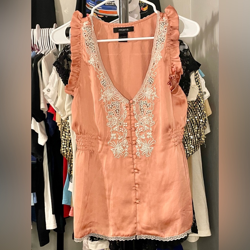 Lace Inlay Button Front Top - VTG Arden B (Small)